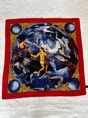 Celine Vintage Silk Scarf Zodiac Constellations Star Map 100% Silk Square
